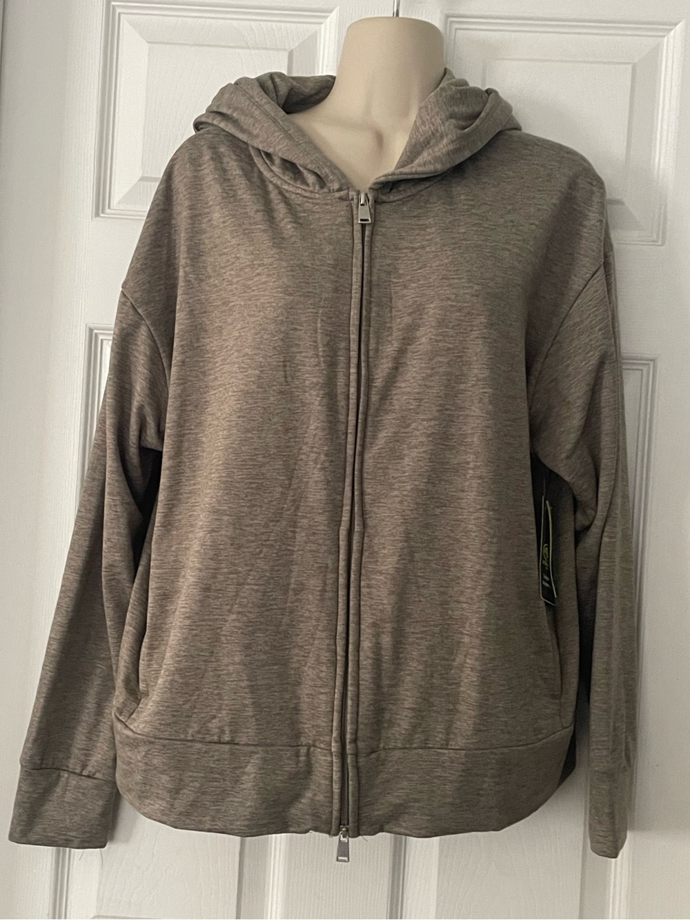 Women’s Zip-Up Hooded Sweater Jacket - Taupe